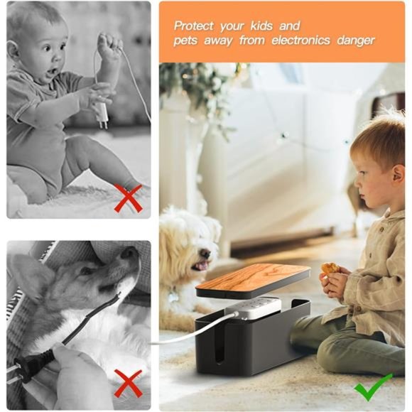 Cable Management Box 3Pack with 16 Cable Clips Set-Large & Medium & Small Wooden - Picture 7 of 7